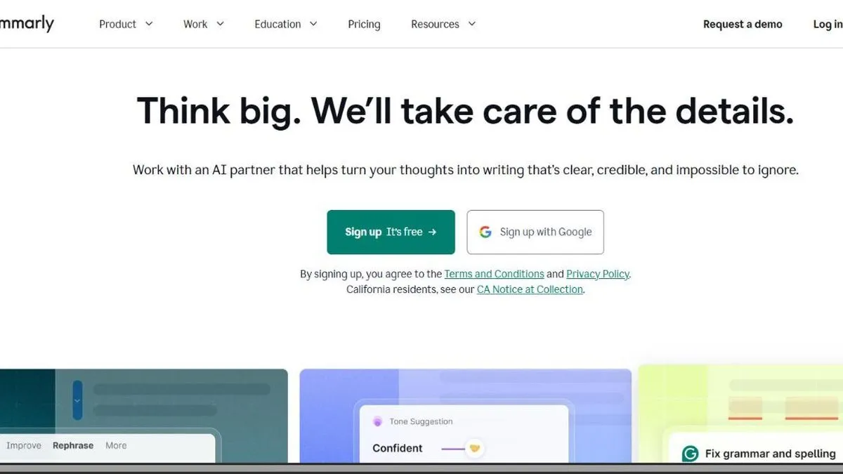 Screenshot of Grammarly